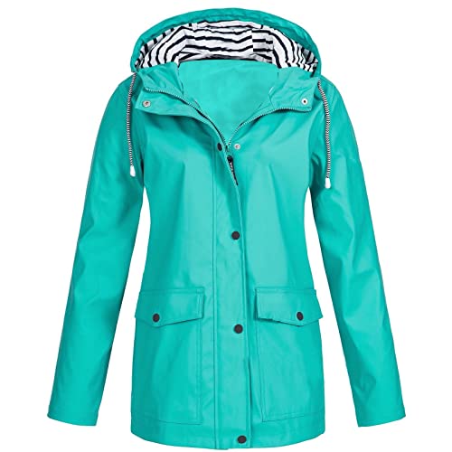 Regenmantel Damen Zipper Windbreaker Lang Übergangsjacke Solid Trenchcoat Leichte Jacke mit Kapuze Softshelljacke Wasserdichtes Regenparka Outdoorjacke Regenponcho für Regenzeit Regenjacke von Awrvia