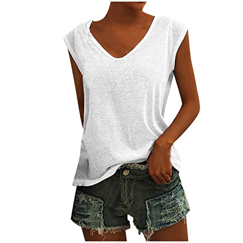 Sexy Oberteil Damen Tank Top Sommer V-Ausschnitt Ärmellos Blusentop Elegant Weste Shirt Strand Vest Top Bluse Basic Tunika Casual Sportshirt Lockere Sommershirt 2024 Trendy Sommerbluse von Awrvia