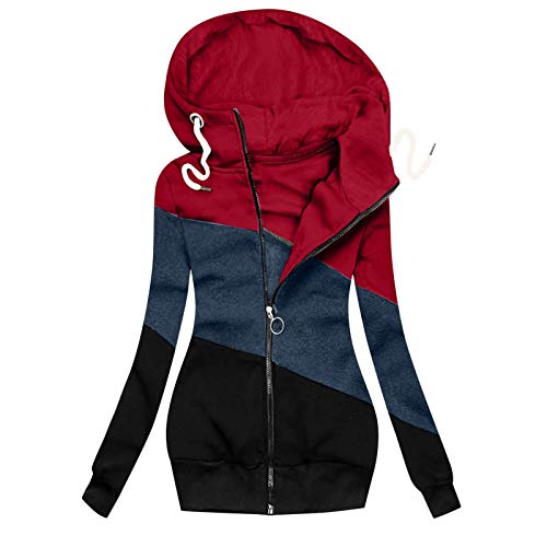 Sweatjacke Damen mit Kapuze Outdoorjacken Weiche Baumwolle Langarmjacke Hohe Mode Herbstmantel Elegant Retro Übergangsjacke Temperament Solid Steppjacke Parka Lässig Kapuzenpullover von Awrvia