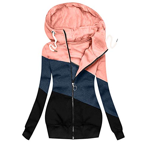 Sweatjacke Damen mit Kapuze Outdoorjacken Weiche Baumwolle Langarmjacke Hohe Mode Herbstmantel Elegant Retro Übergangsjacke Temperament Solid Steppjacke Parka Lässig Kapuzenpullover von Awrvia