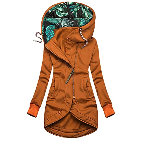 Sweatjacke Damen mit Kapuze Outdoorjacken Weiche Baumwolle Langarmjacke Hohe Mode Herbstmantel Elegant Retro Übergangsjacke Temperament Solid Steppjacke Parka Lässig Kapuzenpullover von Awrvia