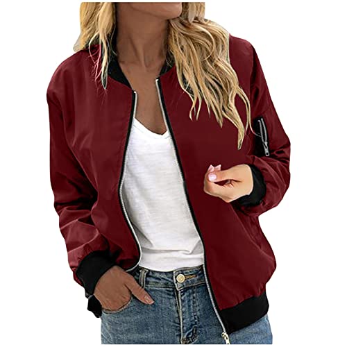 Übergangsjacke Damen Oversized Bomberjacke Vintage College Jacke 2023 Herbst Pilotenjacke Y2K Moden Winterjacke Blumenmuster Freizeitjacke ReißVerschluss Kurz Outwear Solid Casual Mantel von Awrvia