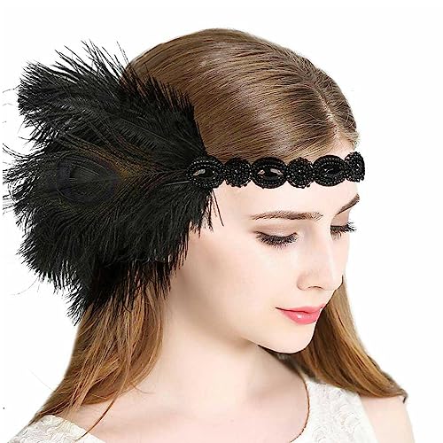 Awydky Mardi Gras Kopfschmuck Federn Flapper Stirnband Maskerade Kopfschmuck Gatsbys Kopfschmuck Feder Kopfschmuck Frau Karneval Fasching Kopfschmuck von Awydky