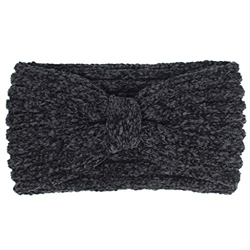 Damen Winter gestricktes breites Stirnband, einfarbig, geknotet, in der Mitte, elastisches Haarband, gehäkelt, gestreift, Ohrwärmer, Turban-Kopfwickel, 12 Farben, Haarspangen für Damen von Awydky