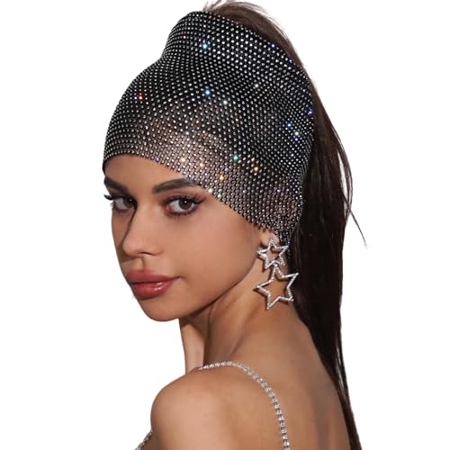 Glitzernder Hut für Damen, Turban-Stirnband mit Strasssteinen, für Nachtclub, Abschlussball, Kopfwickel, Blingbling Nachtclub, Schmuck, Damen, Kopftuch von Awydky