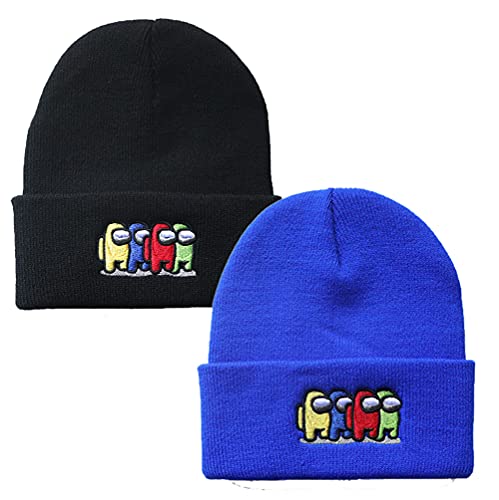 Awyjcas Videospiel Spiele Impostor Fashion Trend Classic Winter Warm Knit Hat Beanie Cap für Kinder Erwachsene Jugendliche Cap, schwarz+blau, Einheitsgröße/L von Awyjcas