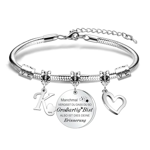 Inspirational Armband Initial K Frauen Mädchen Armband für Mädchen Freunde Schwestern Töchter als Geburtstag Weihnachten Graduierung Memoriable Geschenke (K) von Awyuan
