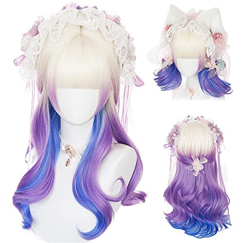 AxBALL Auf rosa Ombre, hellblau, lang, gerade, Lolita mit Pony, Damen, Regenbogenfarben, natürliche synthetische Locken for Party, Cosplay oder den täglichen Gebrauch auftragen (Color : Blonde ombre von AxBALL