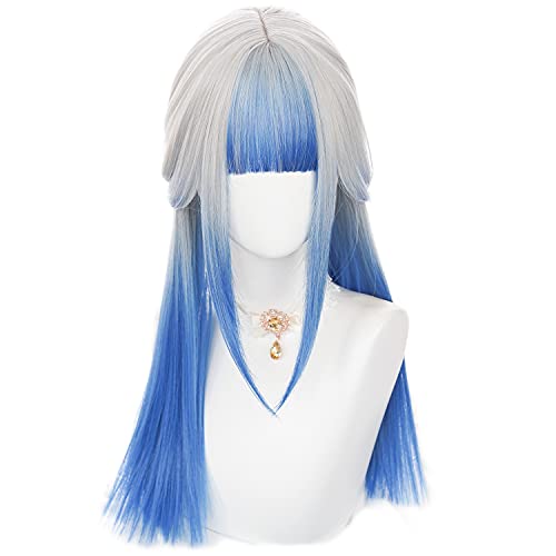 AxBALL Auf rosa Ombre, hellblau, lang, gerade, Lolita mit Pony, Damen, Regenbogenfarben, natürliche synthetische Locken for Party, Cosplay oder den täglichen Gebrauch auftragen (Color : Silver ombre von AxBALL