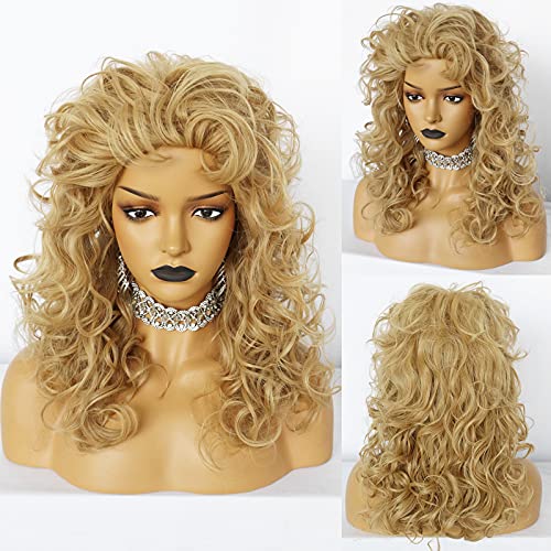 AxBALL Bewerben Sie sich for 80er-Jahre for Männer, Disco-Männer, lange, lockige, schwarze Synthetik-Kleidung for 80er-Jahre-Rockstar-Kostüm, Cosplay, Afro (Color : Blonde Curly) von AxBALL