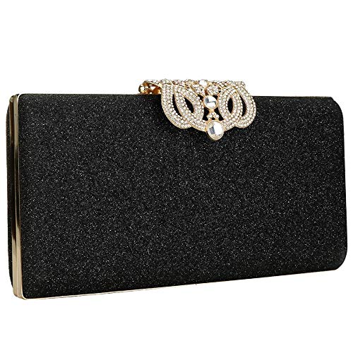 AxBALL Damen-Abendtasche, Strass-Kristall-Clutch-Geldbörse mit Blumenverschluss for Hochzeit, Party (Color : Black) von AxBALL