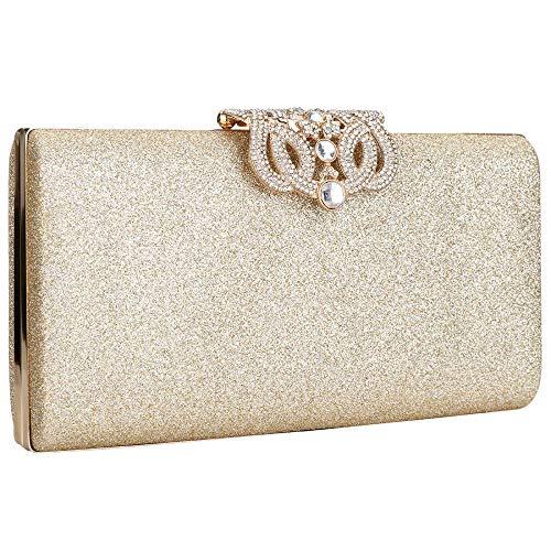 AxBALL Damen-Abendtasche, Strass-Kristall-Clutch-Geldbörse mit Blumenverschluss for Hochzeit, Party (Color : Champagne) von AxBALL