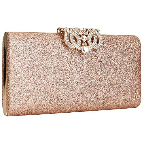 AxBALL Damen-Abendtasche, Strass-Kristall-Clutch-Geldbörse mit Blumenverschluss for Hochzeit, Party (Color : Rose Gold) von AxBALL