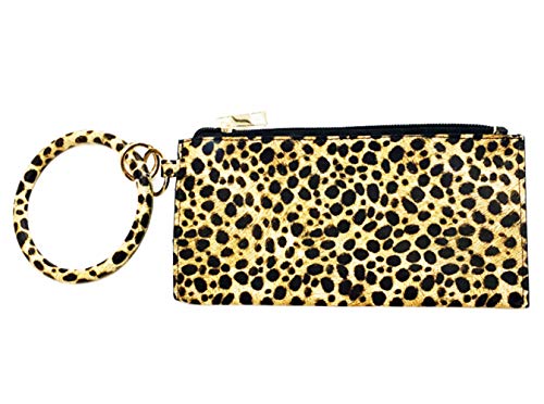 AxBALL Damen-Armreif, Schlüsselanhänger, Schlüsselanhänger, rund, aus Kunstleder, mit Brieftasche, Armband, Kartenhalter (Color : Leopard(Dark Coffee), Size : Medium) von AxBALL