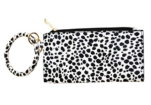 AxBALL Damen-Armreif, Schlüsselanhänger, Schlüsselanhänger, rund, aus Kunstleder, mit Brieftasche, Armband, Kartenhalter (Color : Leopard(White), Size : Medium) von AxBALL