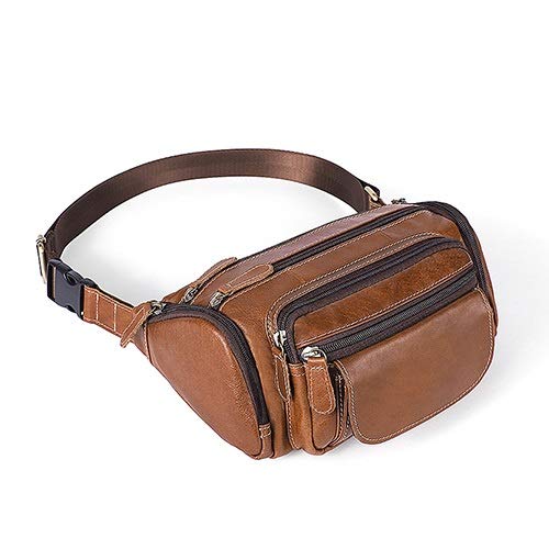 AxBALL Herrentaschen Gürtel Leder Taille verpackt Reise Fanny-Pack Gürteltasche Taille bauscht männlich-Leder-Beutel-Schulter-Kurier-Beutelmann (Color : Brown) von AxBALL