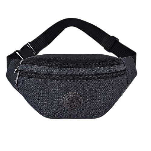 AxBALL Männer Big Fanny-Pack Canvas Hüfttasche Multifunktions-Outdoor Brusttasche Frauen-Schwarz-Bum Reisetasche mit DREI Taschen (Color : Black) von AxBALL