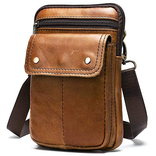 AxBALL Taille Beutel echtes Leder-Männer Schultertasche for Männer Gürteltasche Male Fanny-Satz Telefon Hüfttasche Kleine Riemen-Beutel-Beutel (Color : Brown) von AxBALL