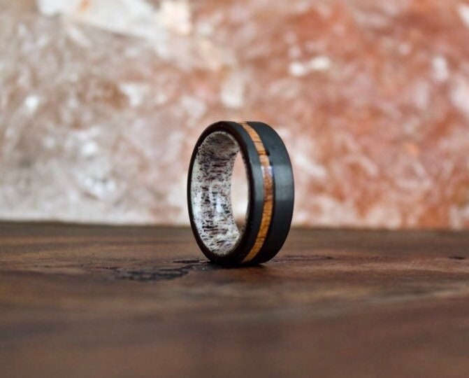 Geweihring, Schwarzer Ehering Für Männer, Holzring Holz Ehering, Herrenring, Männer von AxMen