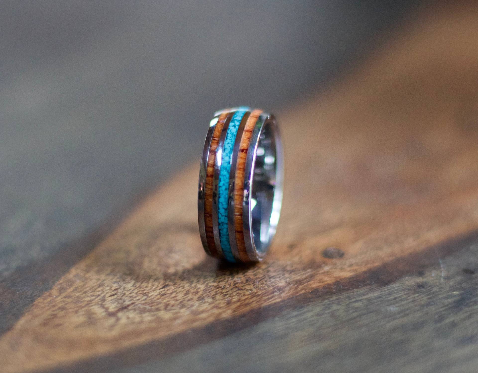 Herren Silber Ehering Mit Türkis Koa Holz Inlay Ring Wasserfest Schwarz Trauringe von AxMen