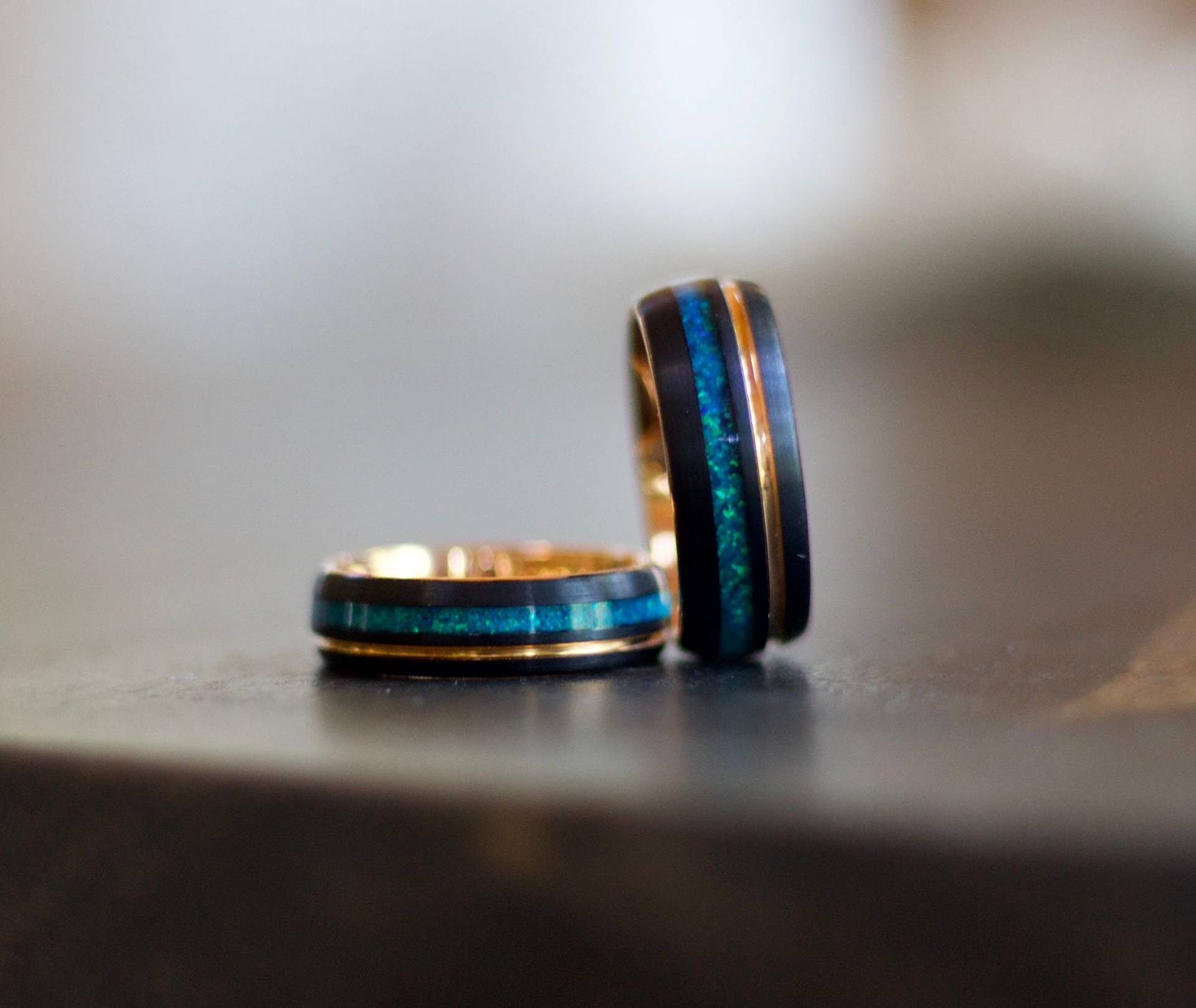 Opal Ring, Ehering, Opalring Für Männer Frauen, Herren Ring Rosegold Schwarzes von AxMen