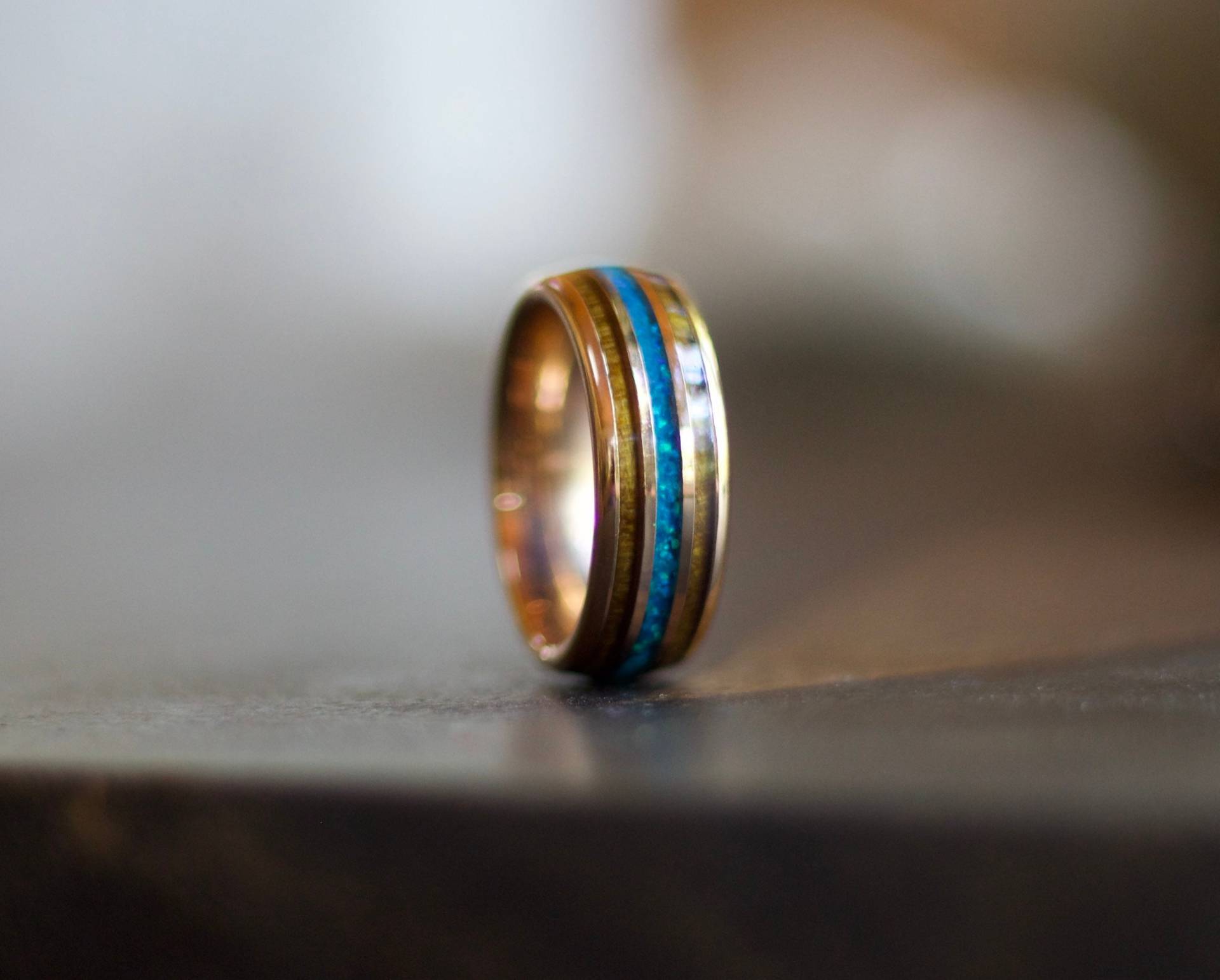 Rosegold Holzring, Opal Ring, Holzring Für Männer, Ehering, Holz Ehering, Koa Holzring, Ehering von AxMen