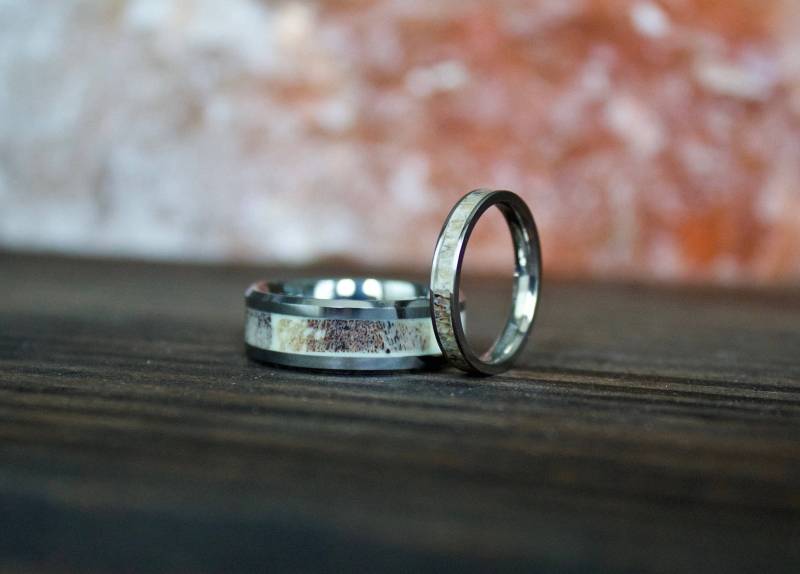 Silber Ehering Set Für Sie Und Ihn, Geweih Intarsien Ringe Paare, Rehgeweih Von 2, Paare Weiß von AxMen