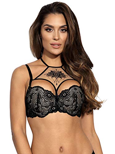 Axami BH Damen Bügel V-9001 BH Push Up Klassischen BH Spitze sinnlich und verführerisch Halb Gepolsterter Spitzen BH mit Bügel Längenanpassung Damen BHS (as3, Cup_Band, c, 85) von Axami