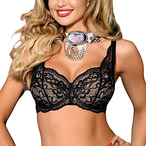 Axami Bra V-7601 Zaina Spitze Damen BH Damen - BH Push up Damen-BHS - Herausnehmbare Einlegesohlen Push up BH Schwarz 80A von Axami