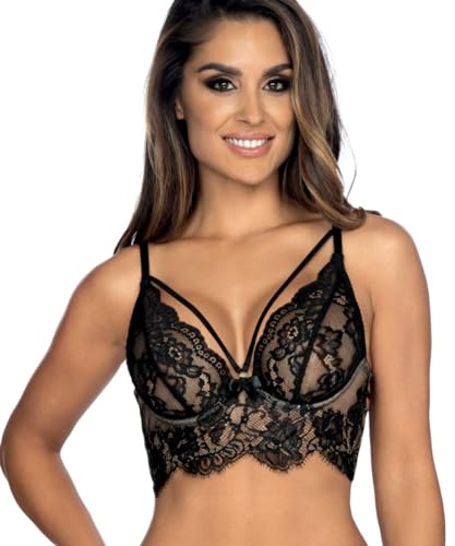 Axami Dame Halbkorsett Spitze Sterifen Sexy Träger Schleife V-9491, Schwarz,80C von Axami