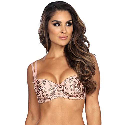 Axami Dame Push-Up BH Träger Stickerei Geblümt Gemustert Schleife V-9511, Pink,70B von Axami