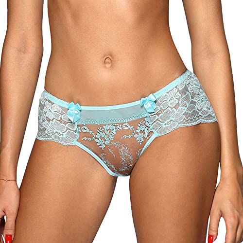 Axami Dame Slip Unterhose Spitze Tüll-Netz Geblümt Bund Unterwäsche V-10133, Himmelblau,XL von Axami