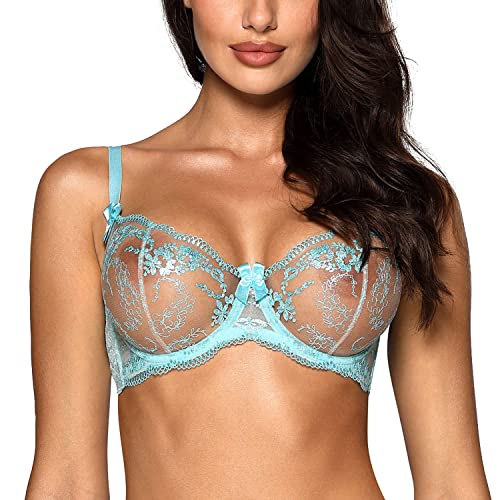 Axami Dame-Soft Stickerei Spitze Schalen Träger Schelife Geblümt BH V-10131, Himmelblau,65C von Axami