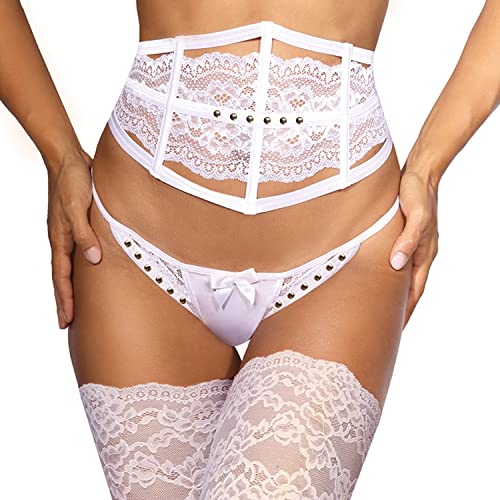 Axami Dame String Reizwäsche Sexy Spitze Verführerisch Hochzeit V-9798, Weiß,XL von Axami