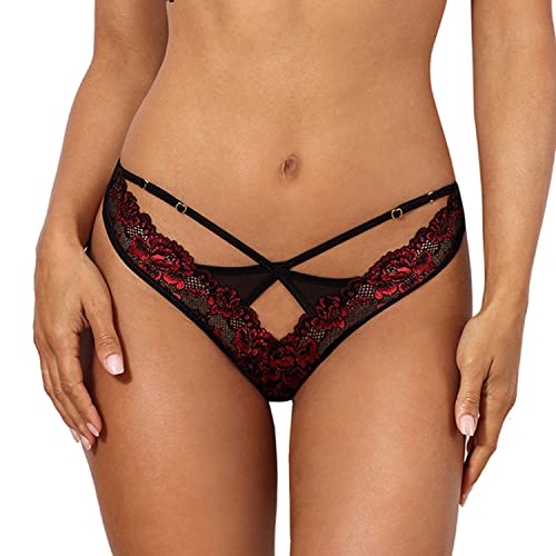 Axami Dame String Reizwäsche Unterwäsche Streifen Spitze Geblümt V-10028, Schwarz,XS von Axami