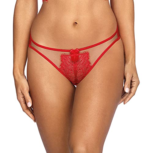 Axami Dame String Unterhose Unterwäsche Normaler Bund Spitze Tüll V-9588, Rot,L von Axami