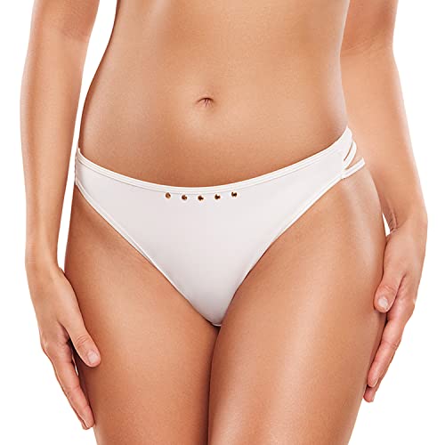 Axami Dame String Unterwäsche Dessous Streifen Nieten Klassisch Bund V-10338, Weiß,M von Axami