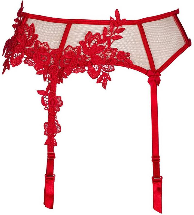 Axami Strapsgürtel Strumpfgürtel in rot mit Spitze Blumenmuster und Tüll mit von Axami