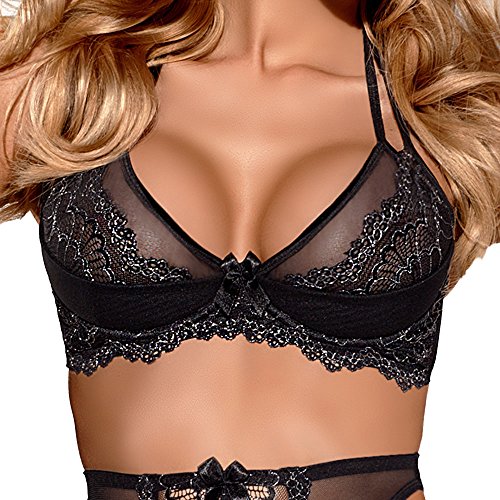 Axami V-5391 Praise Me Bügel BH Dame Dessous Spitze Neckholder Abnehmbar, 75C, Schwarz-silbern von Axami