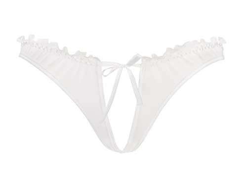 Axami V-6468 Neige Strings Für Damen, Offener Schritt, Schleifchen, Rüschen, Setteil, Top Qualität, EU, weiß,M von Axami