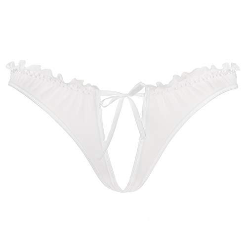 Axami V-6468 Neige Strings Für Damen, Offener Schritt, Schleifchen, Rüschen, Setteil, Top Qualität, EU, weiß,M von Axami