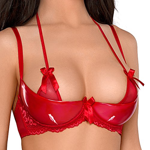 Axami V-6481 Rouge Hebe BH Für Damen, Glänzende Cups, Schleifchen, Neckholder, Seitenstäbchen, Neckholder, Top Qualität, EU, Setteil, Rot,75A von Axami