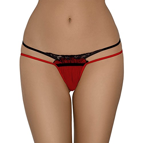 Axami V-6568 Rot Strings Für Damen, Tiefer Bund, Spitze, Verführerisch, Sexy, Setteil, EU, Rot-Schwarz,L von Axami