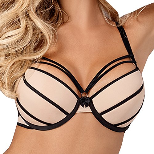 Axami V-7001 Zephyr Push-Up BH Damen Dessous Streifen Regulierbar Setteil EU, Schwarz-Beige,80D von Axami