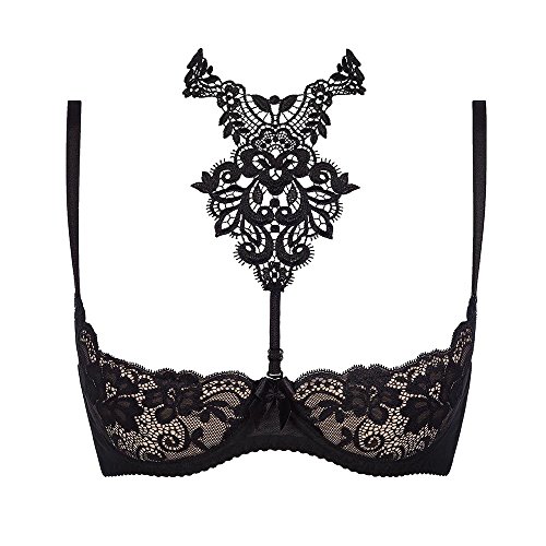 Axami V-8241 Dame Hebe BH Dessous Spitze Regulierbar, Schwarz,75D von Axami