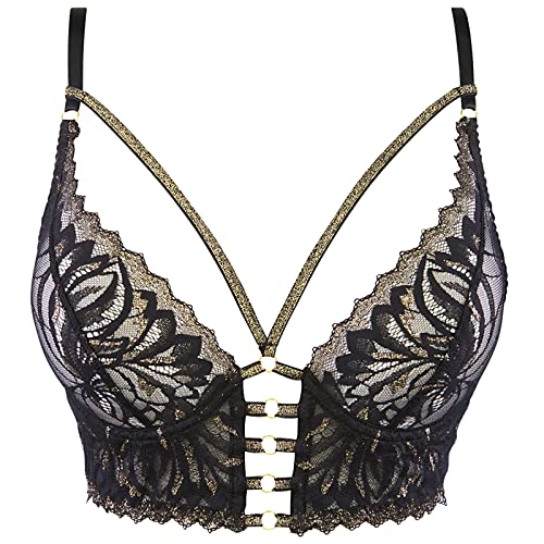 Axami schwarzer reizvoller Bustier BH mit goldfarbenen Ornamenten und Cut Outs 80A von Axami