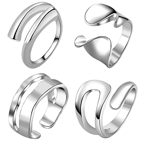 Axbuldo 4pcs Damen Ringe Unregelmäßiger Fingerring Punk Kupfer Öffnen Ring Breit Glatt Schmal Mehrschichtig Verstellbar Ringe Geschenke für Frauen Mädechen Freundin von Axbuldo