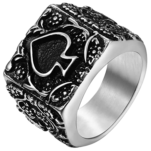 Axbuldo Herren Ring Ace of Spades Edelstahl gegossener Spielkarten Herrenring Vintage Poker Schmuckringe Geschenk für Männer Silber von Axbuldo