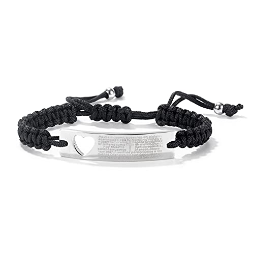 Axbuldo Herrenarmband Herz Bibel Spanisch Text Armbänder mit Edelstahl Platte Herren Geflochtenes Seil Einstellbare Armreif für Männer und Frauen Silber von Axbuldo