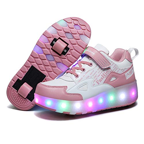 Axcer LED Blinkend Schuhe Mit Rollen Automatisch Einziehbar Komfort Räder Skateboardschuhe Outdoor Fitnessschuhe 7 Farbwechsel Rädern Gymnastik Traillaufschuhe Sneaker für Jungen Mädchen von Axcer